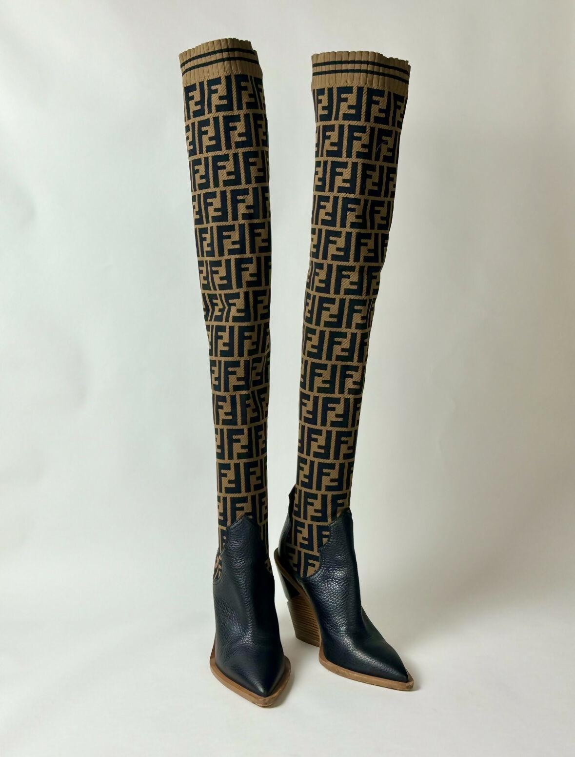 Logo Over The Knee Heel Boots - Endless - UAE Rental and Resale for Women's Fashion