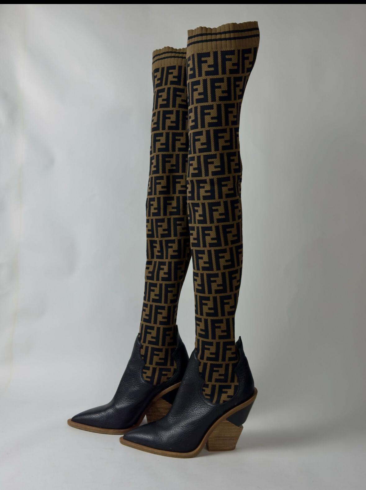 Logo Over The Knee Heel Boots - Endless - UAE Rental and Resale for Women's Fashion