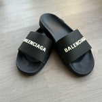 Logo Pool Slides in Black & White - Endless - UAE Rental and Resale for Women's Fashion