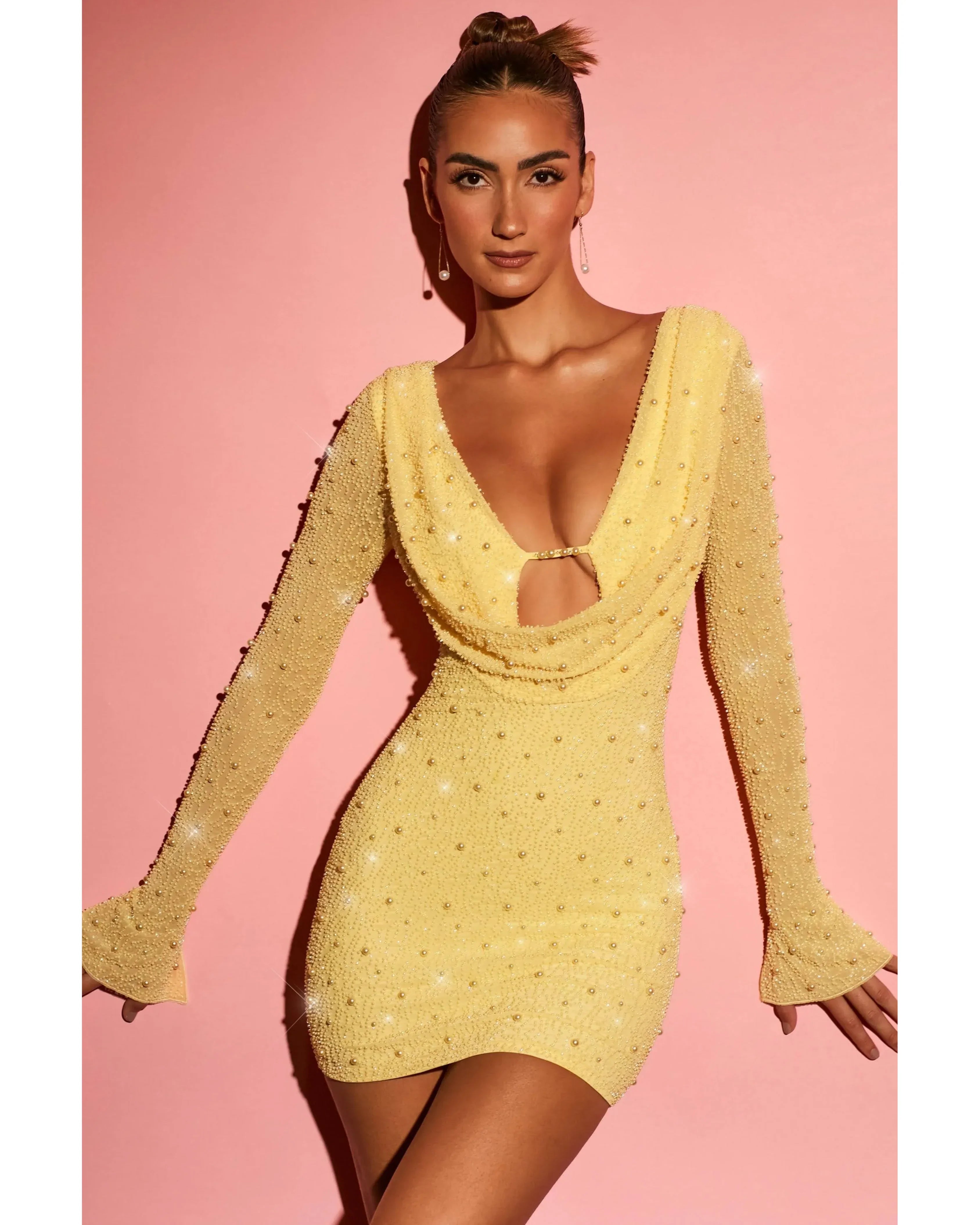 Long Sleeve Deep Plunge Mini Dress - Endless - UAE Rental and Resale for Women's Fashion
