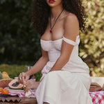 White broderie anglaise midi sundress with sweetheart neckline and tiered skirt — House of CB | Endless UAE