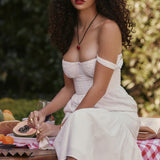 White broderie anglaise midi sundress with sweetheart neckline and tiered skirt — House of CB | Endless UAE