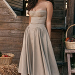 Beige corset sundress with thin straps and full midi skirt — House of CB | Endless UAE