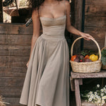 Beige corset sundress with thin straps and full midi skirt — House of CB | Endless UAE
