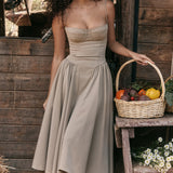 Beige corset sundress with thin straps and full midi skirt — House of CB | Endless UAE