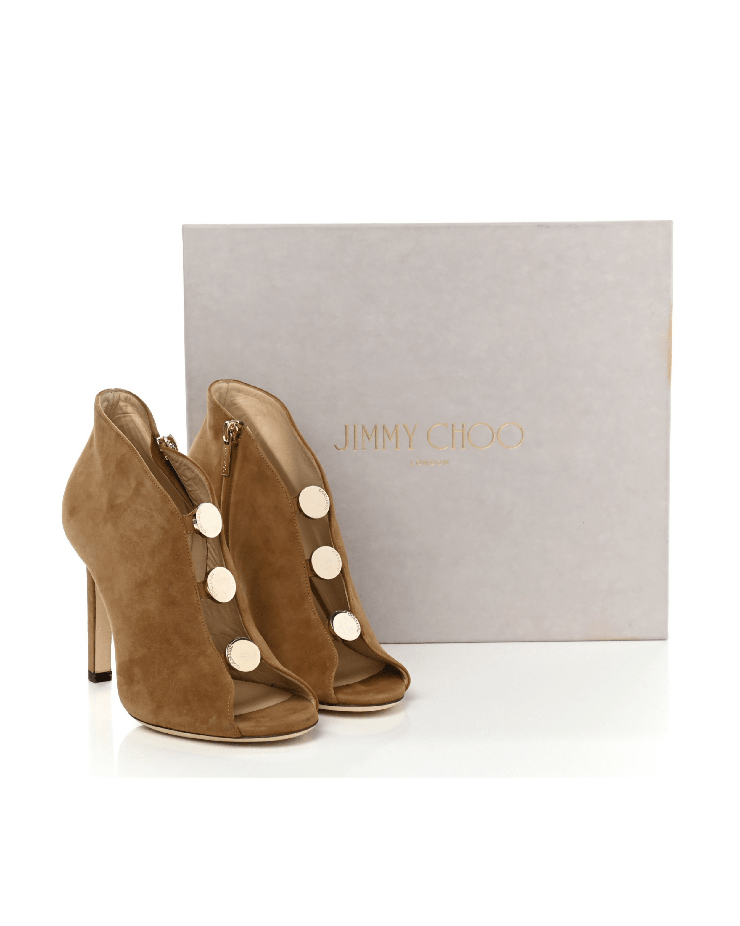 Lorna Caramel Suede Open Toe Booties - Endless - UAE Rental and Resale for Women's Fashion