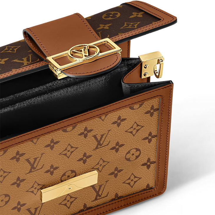Monogram canvas Dauphine MM bag with brown leather trim and gold-tone LV hardware clasp detail — Louis Vuitton | Endless UAE