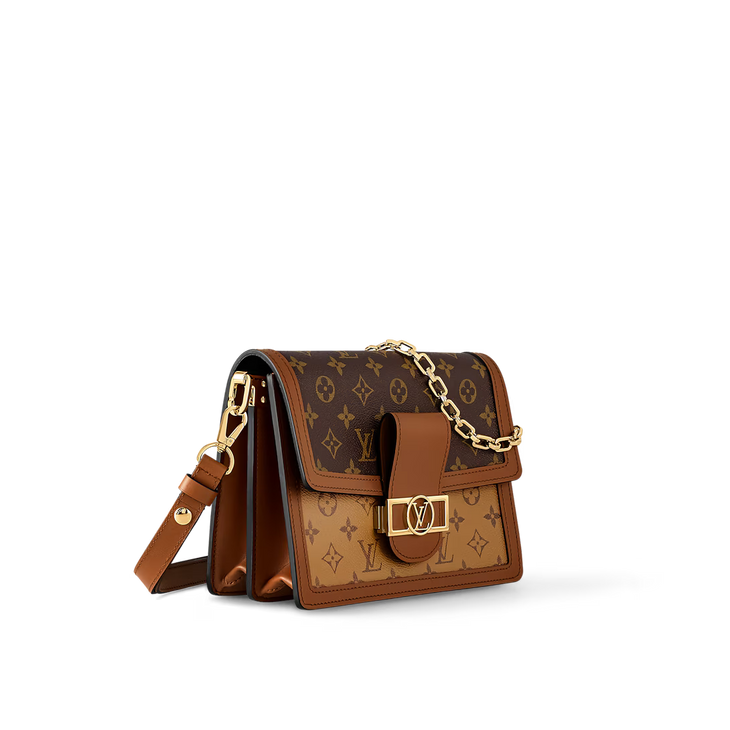 Dauphine MM shoulder bag in brown monogram canvas with tan leather trim and gold chain strap — Louis Vuitton | Endless UAE