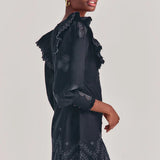 Black Tullia eyelet embroidered long sleeve dress with puffed sleeves — LoveShackFancy | Endless UAE