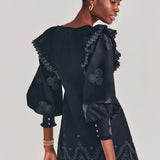Black Tullia eyelet embroidered long sleeve dress with puffed sleeves — LoveShackFancy | Endless UAE