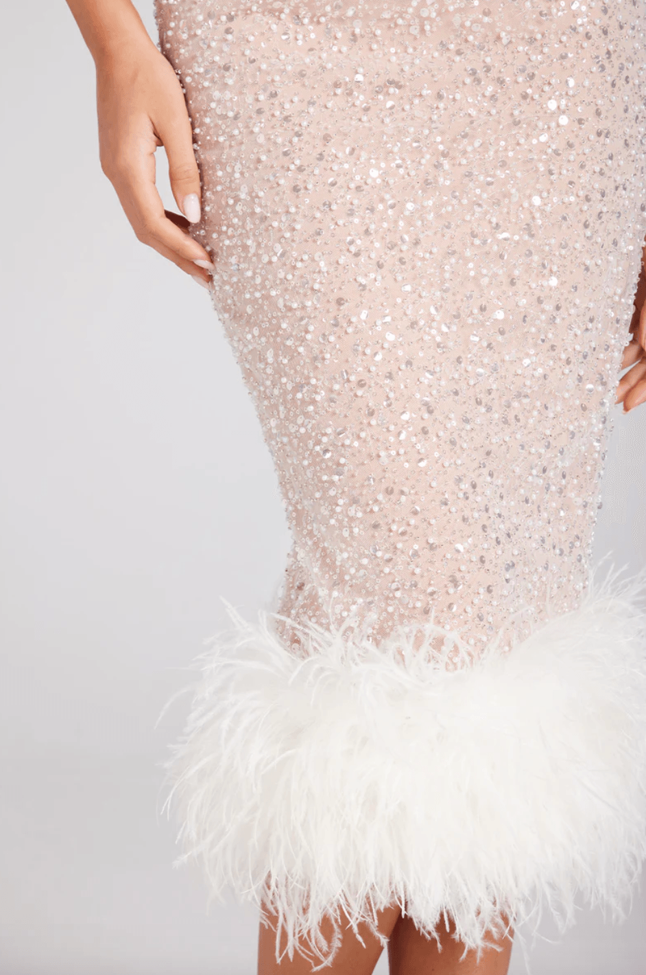 LuLu White Embellished Feathered Midi Dress - Endless