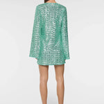 Green sequin mini dress with flutter sleeves and O-ring detail — Oseree | Endless UAE