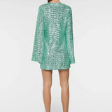 Green sequin mini dress with flutter sleeves and O-ring detail — Oseree | Endless UAE