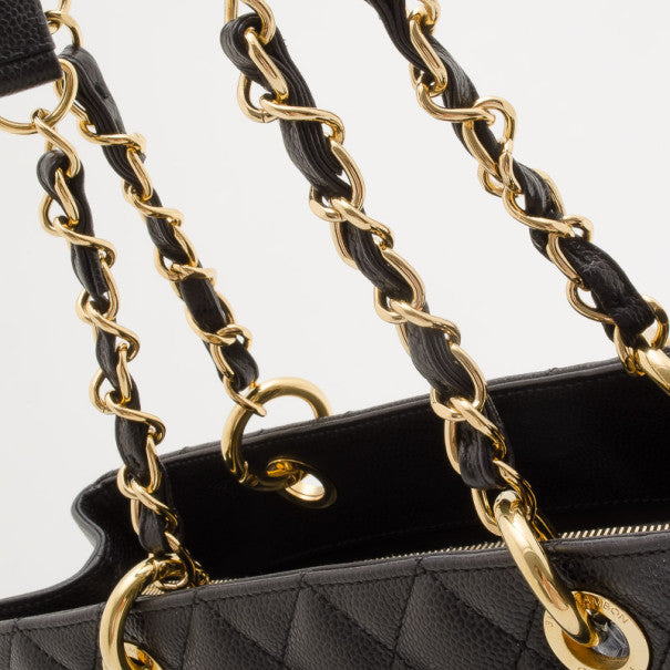 Black quilted caviar leather tote with woven gold-tone chain and leather straps — Chanel | Endless UAE