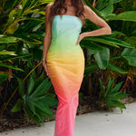 Malibu Midi Dress in rainbow ombre gradient from mint to coral — Runaway The Label | Endless UAE