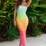 Malibu Midi Dress in rainbow ombre gradient from mint to coral — Runaway The Label | Endless UAE