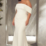 Off-shoulder white mermaid wedding gown with elegant draping — MIKAELLA | Endless UAE