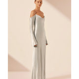 La Lune Off Shoulder Tie Maxi Dress