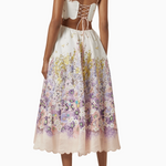 Floral print midi dress with corset top, lace-up back detail and scalloped hem skirt — Zimmermann | Endless UAE