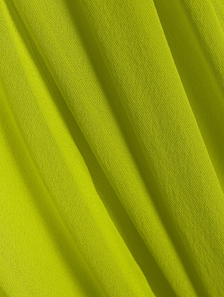 Bright chartreuse yellow draped fabric with soft folds showing detailed texture of the Ula mini dress — Gauge 81 | Endless UAE