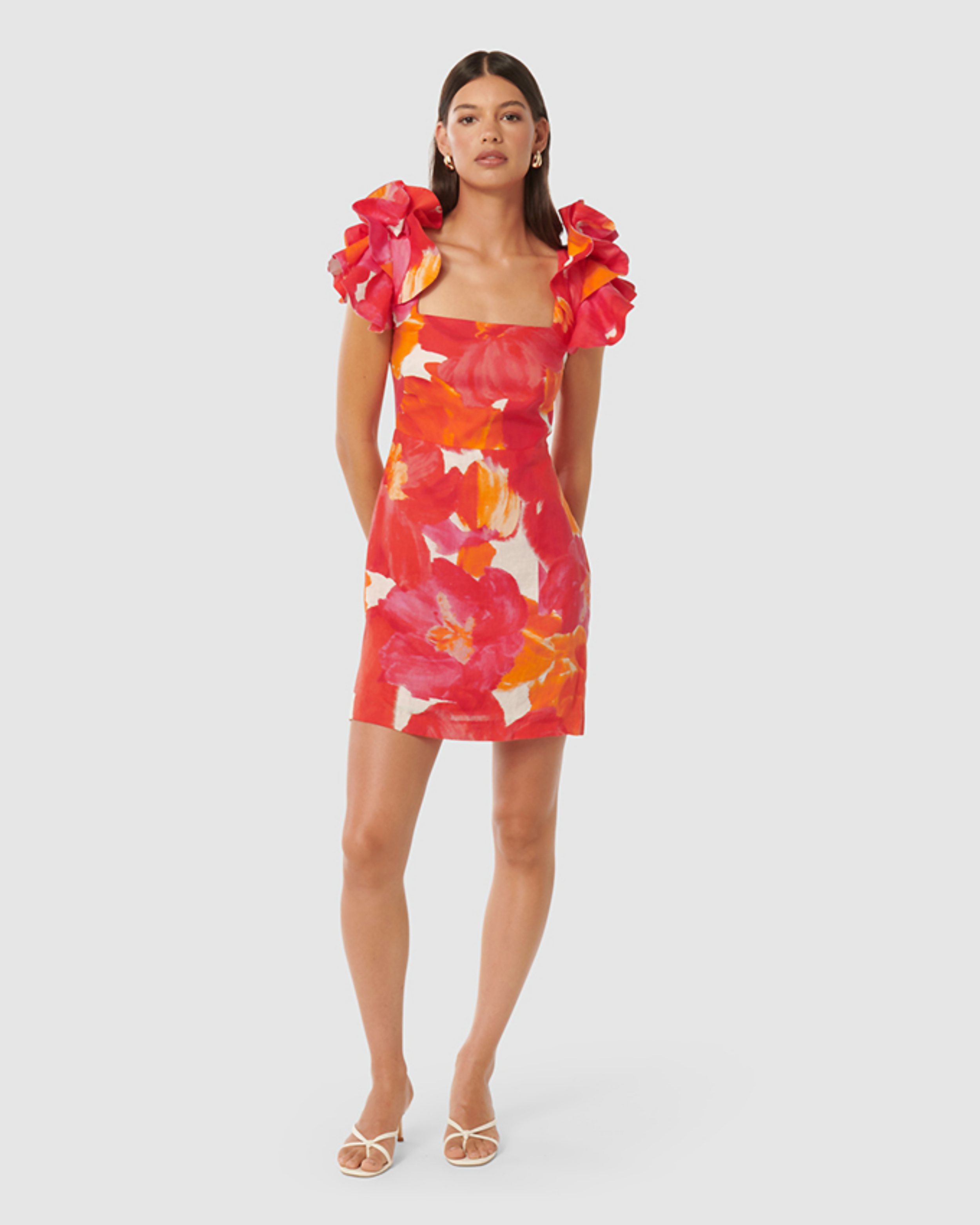 Mackenzie Printed Ruffled Sleeves Sheath Dress - Endless - UAE Rental and Resale for Women's Fashion
