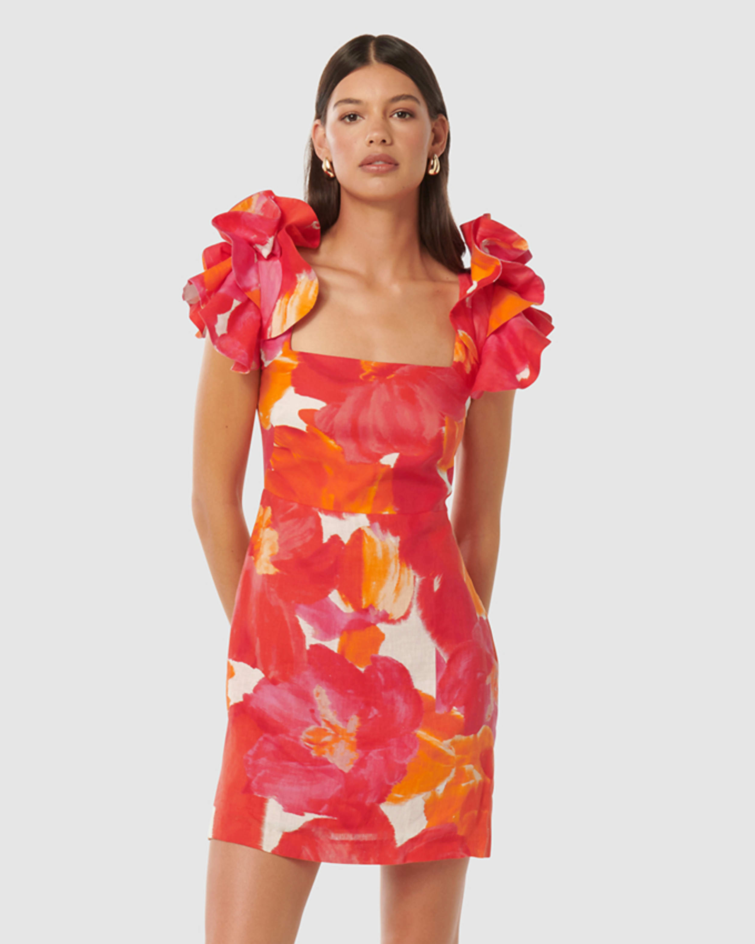 Mackenzie Printed Ruffled Sleeves Sheath Dress - Endless - UAE Rental and Resale for Women's Fashion