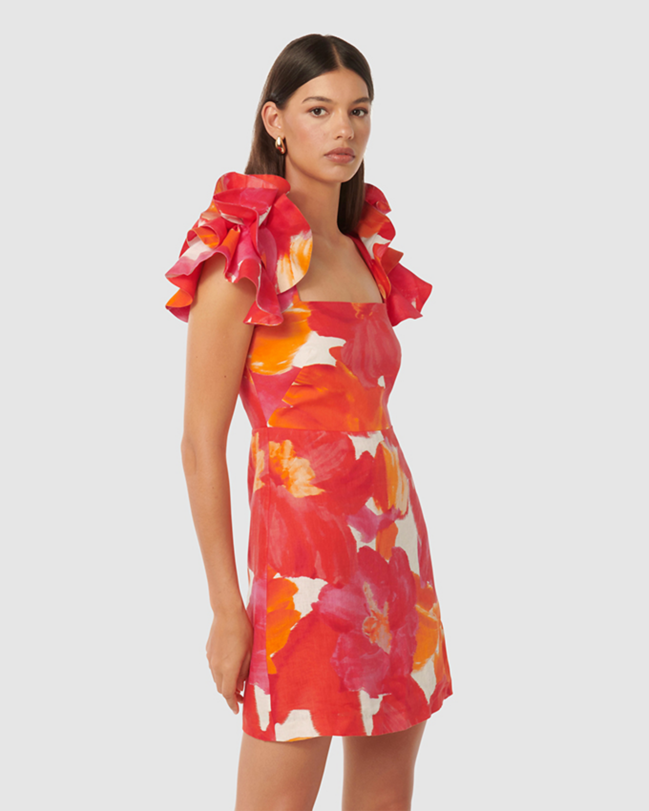 Mackenzie Printed Ruffled Sleeves Sheath Dress - Endless - UAE Rental and Resale for Women's Fashion