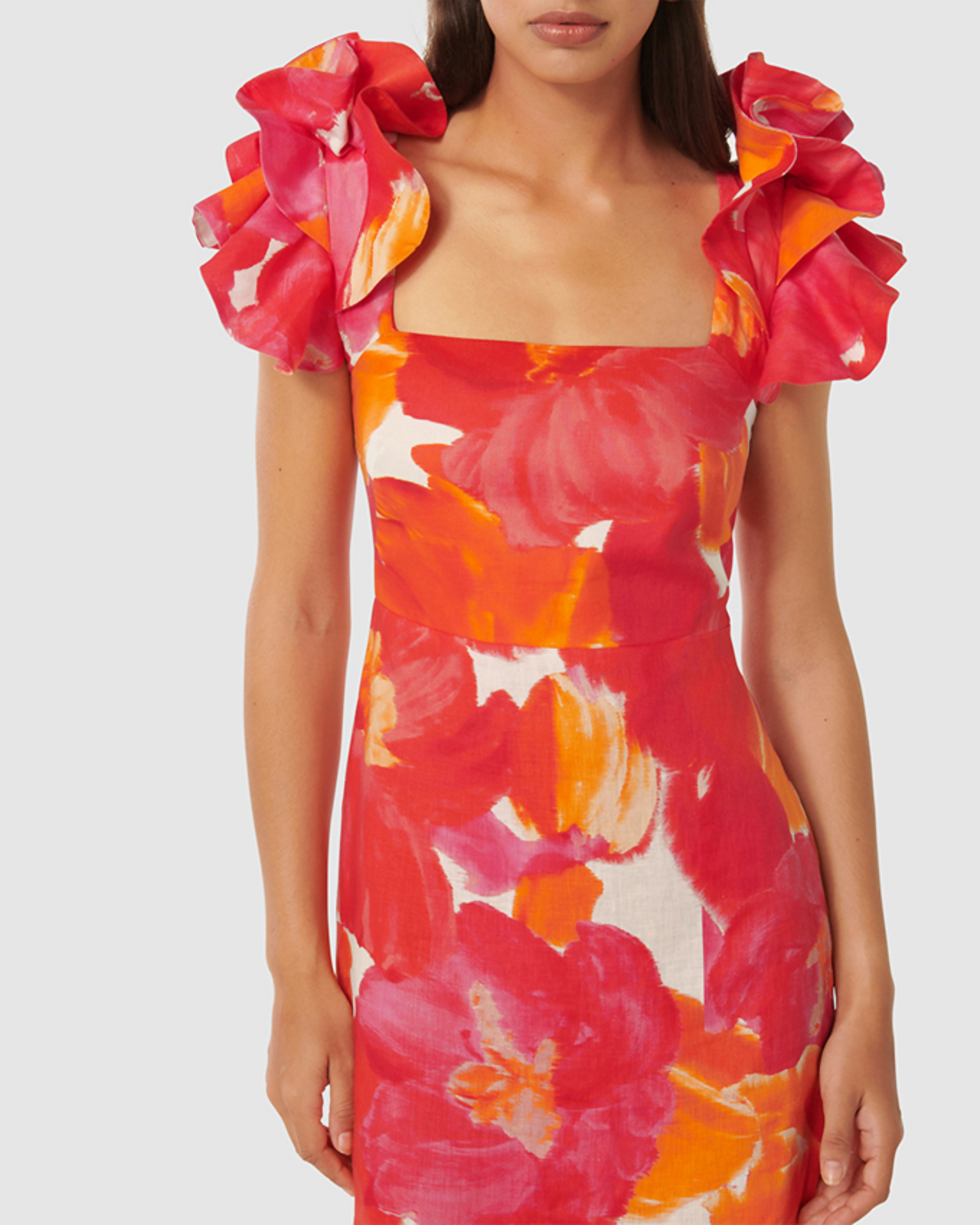 Mackenzie Printed Ruffled Sleeves Sheath Dress - Endless - UAE Rental and Resale for Women's Fashion