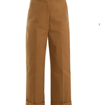 Camel brown cotton chino trousers with wide-leg silhouette and folded cuffs — Acne Studios | Endless UAE