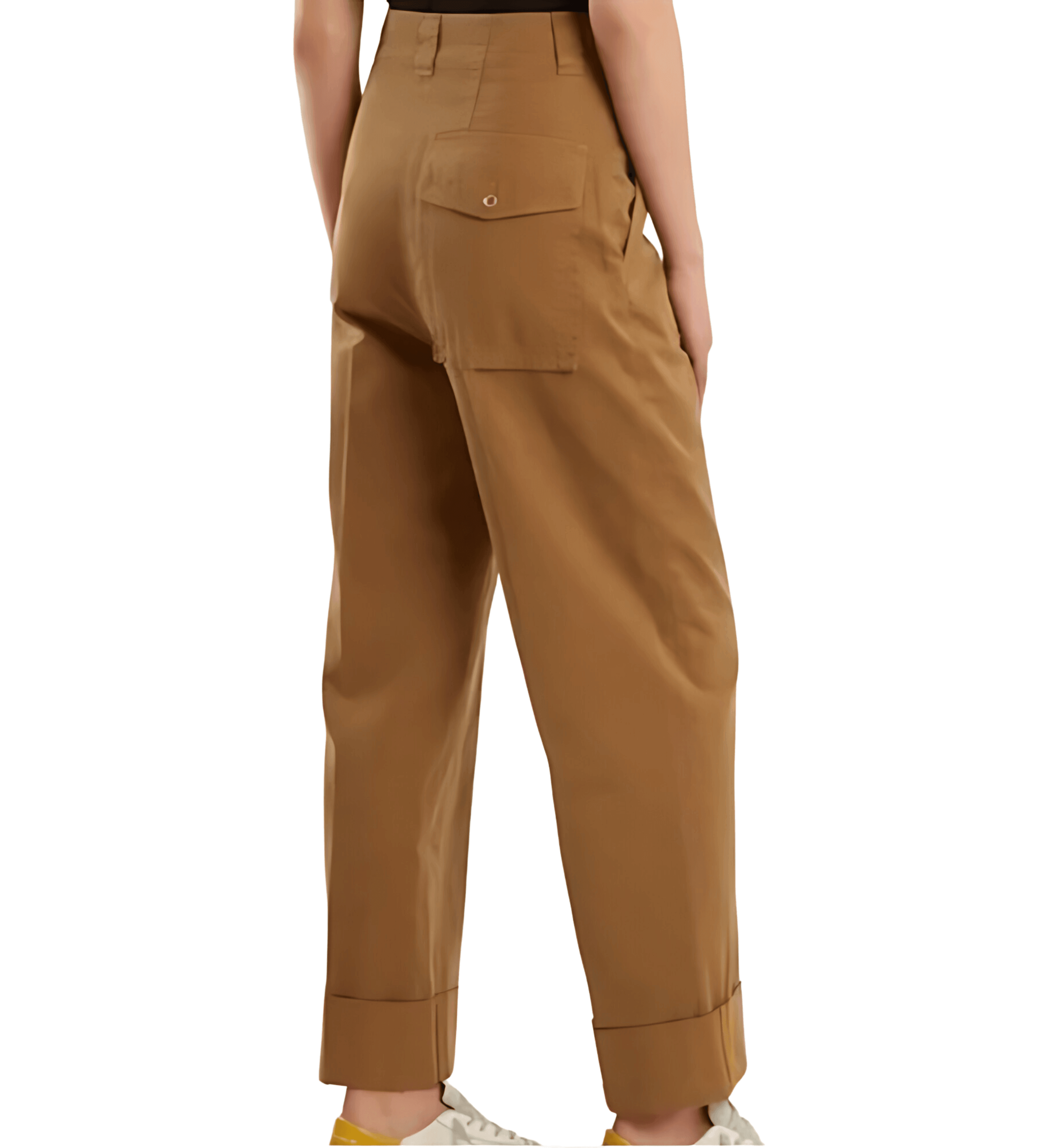 Camel chinos with back pocket detail and rolled cuffs, rear view — Acne Studios | Endless UAE