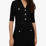 Black ribbed buttoned stretch-knit mini dress with half sleeves — Maje | Endless UAE