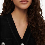 Black ribbed buttoned stretch-knit mini dress with half sleeves — Maje | Endless UAE