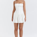 White pleated mini dress with corset bodice and thin straps — House of CB | Endless UAE
