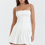 White pleated mini dress with corset bodice and thin straps — House of CB | Endless UAE