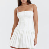 White pleated mini dress with corset bodice and thin straps — House of CB | Endless UAE