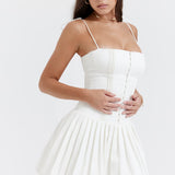 White pleated mini dress with corset bodice and thin straps — House of CB | Endless UAE