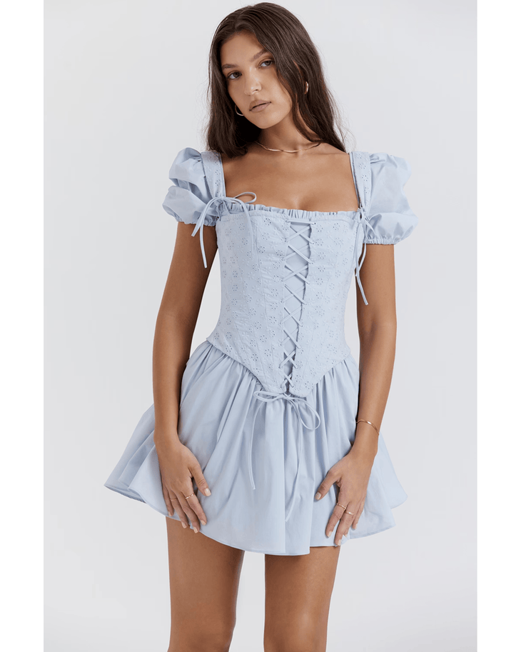Maribel Broderie Corset Mini Dress - Endless - UAE Rental and Resale for Women's Fashion