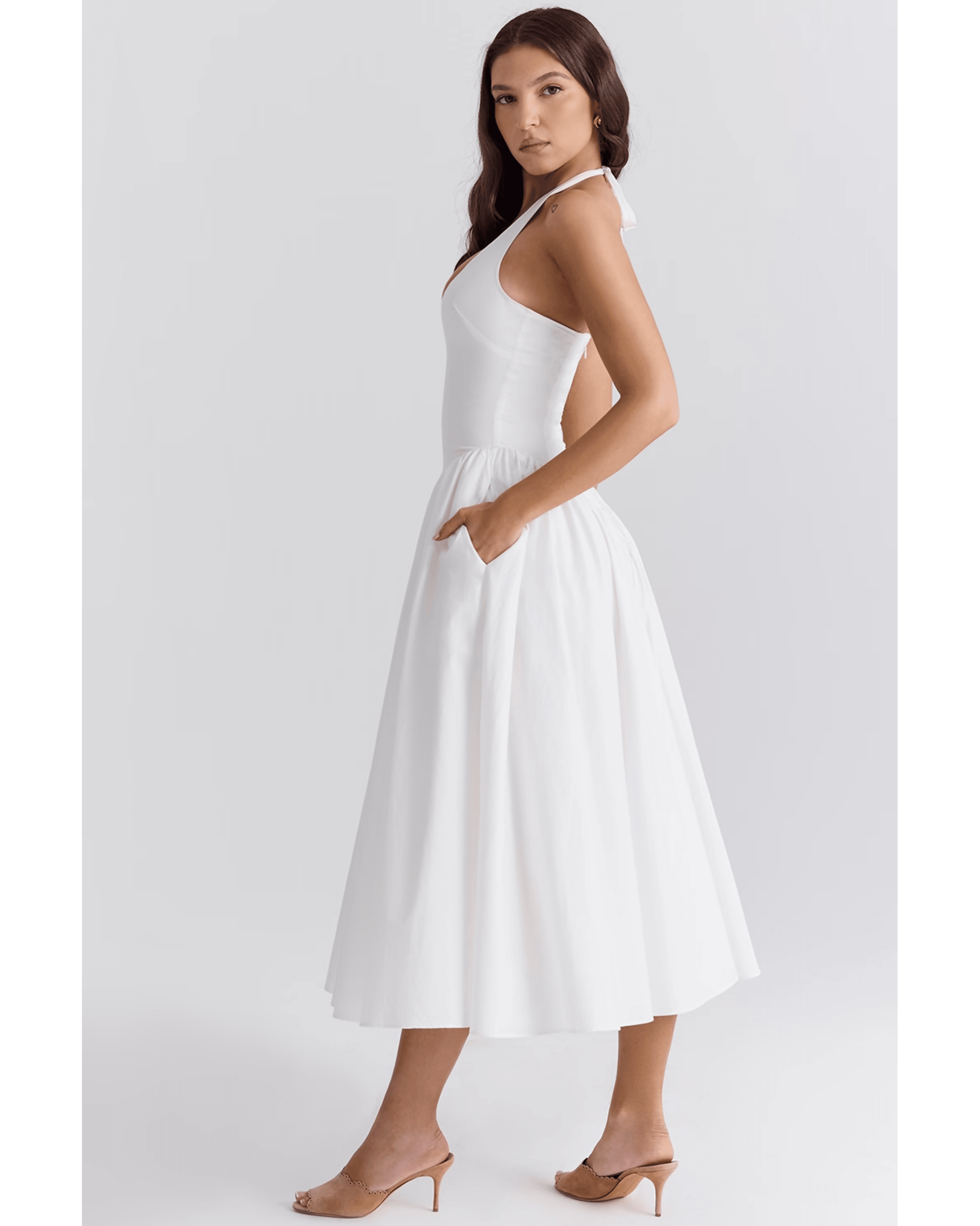 Marilyn Cotton Halter Midi Sundress - Endless - UAE Rental and Resale for Women's Fashion