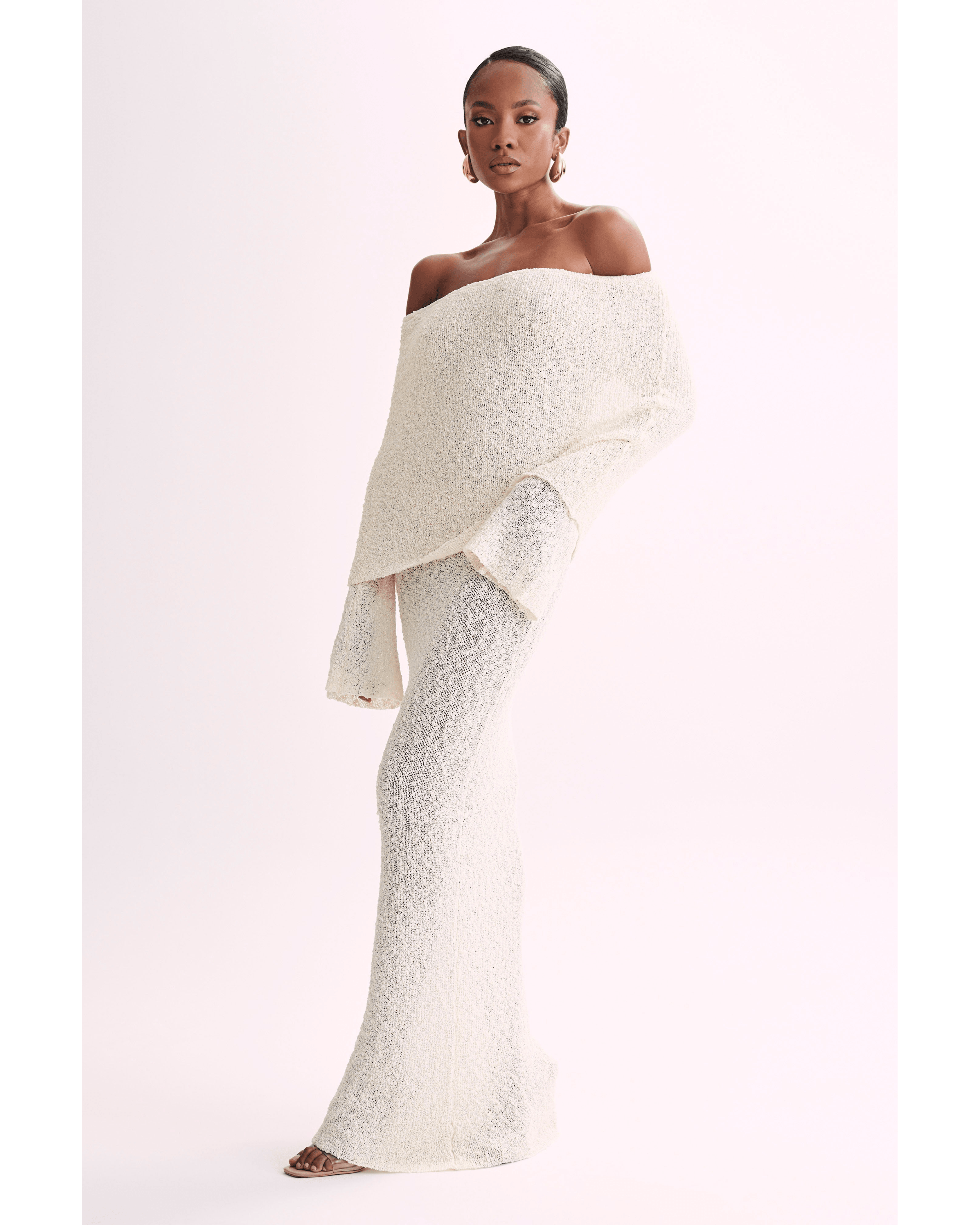 Marisol Off Shoulder Boucle Maxi Dress - Endless - UAE Rental and Resale for Women's Fashion