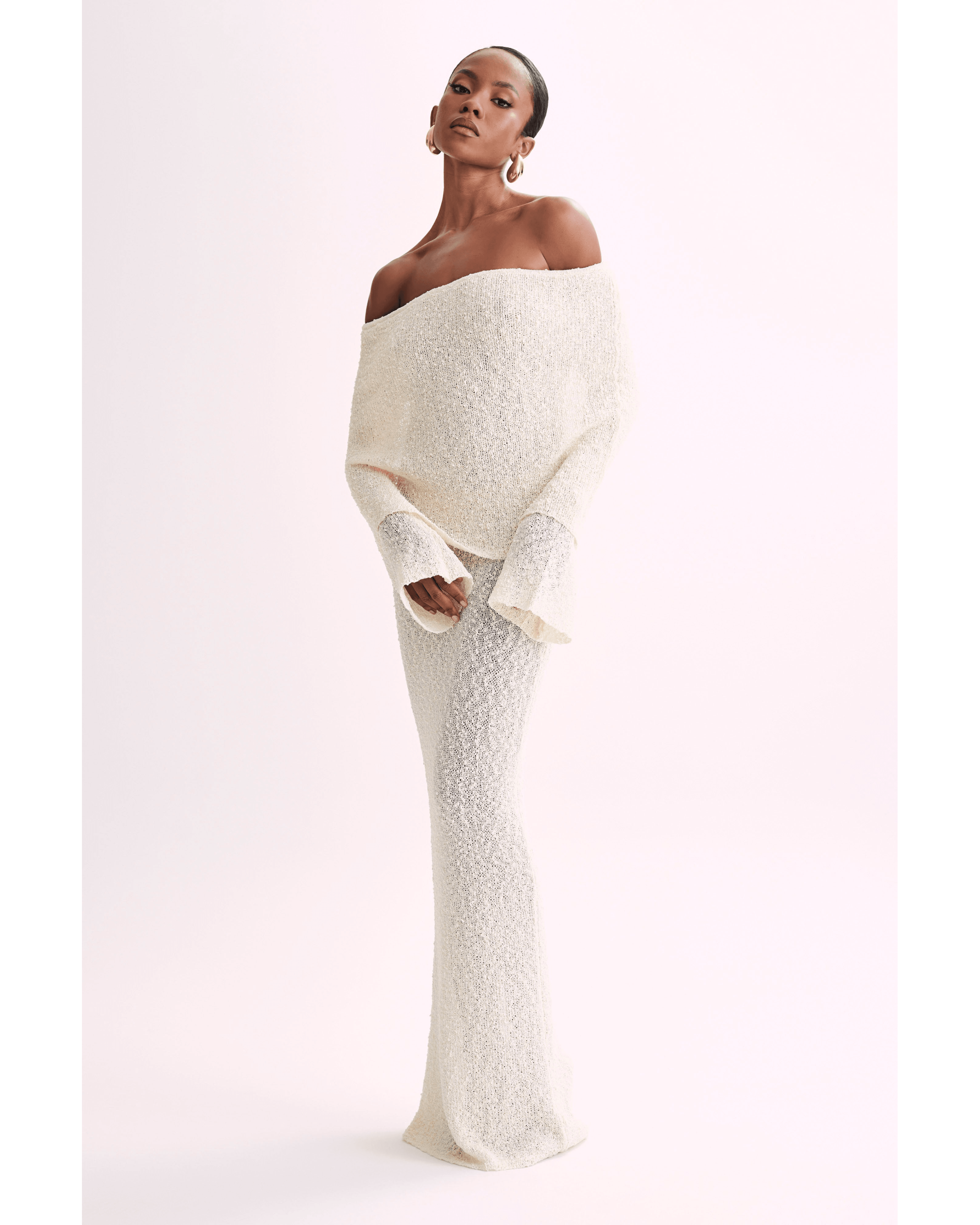 Marisol Off Shoulder Boucle Maxi Dress - Endless - UAE Rental and Resale for Women's Fashion