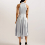 Masae Twist Neck Satin Asymmetric Midi Dress Lt-Grey - Endless - UAE Rental and Resale for Women's Fashion