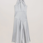 Masae Twist Neck Satin Asymmetric Midi Dress Lt-Grey - Endless - UAE Rental and Resale for Women's Fashion