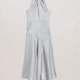 Masae Twist Neck Satin Asymmetric Midi Dress Lt-Grey - Endless - UAE Rental and Resale for Women's Fashion