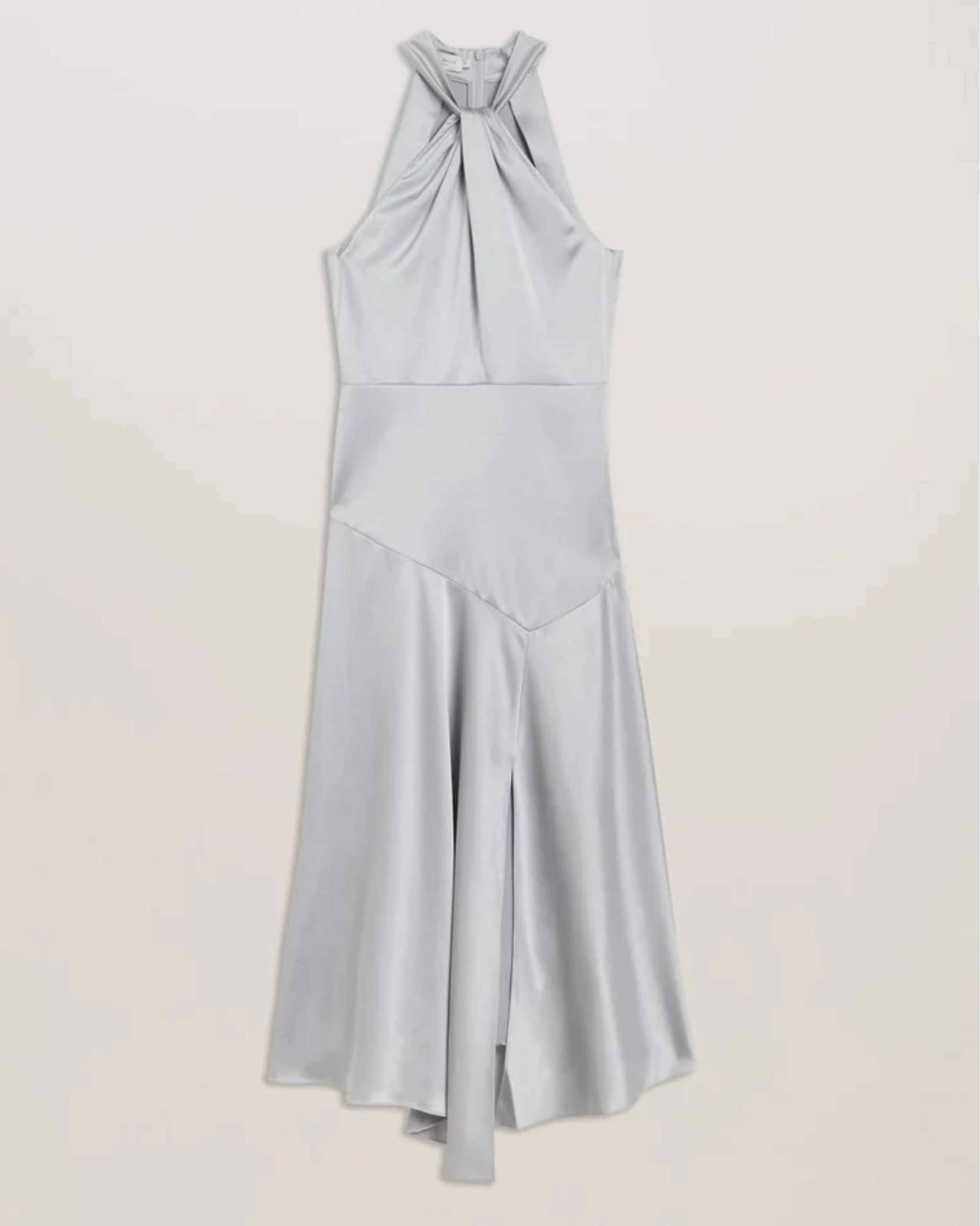 Masae Twist Neck Satin Asymmetric Midi Dress Lt-Grey - Endless - UAE Rental and Resale for Women's Fashion