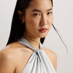 Masae Twist Neck Satin Asymmetric Midi Dress Lt-Grey - Endless - UAE Rental and Resale for Women's Fashion