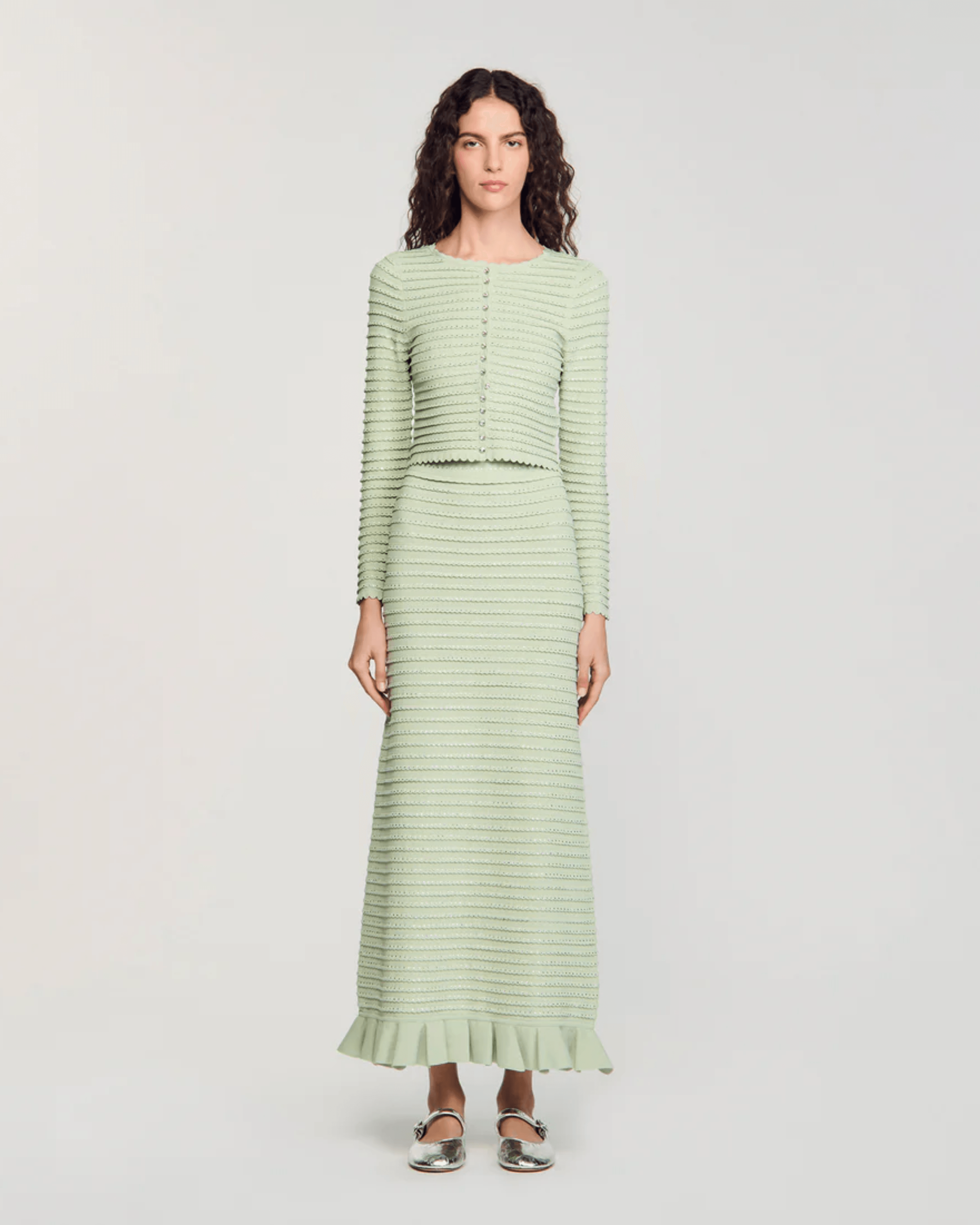 Merveilleux Studded Cardigan Vert Amande - Endless - UAE Rental and Resale for Women's Fashion