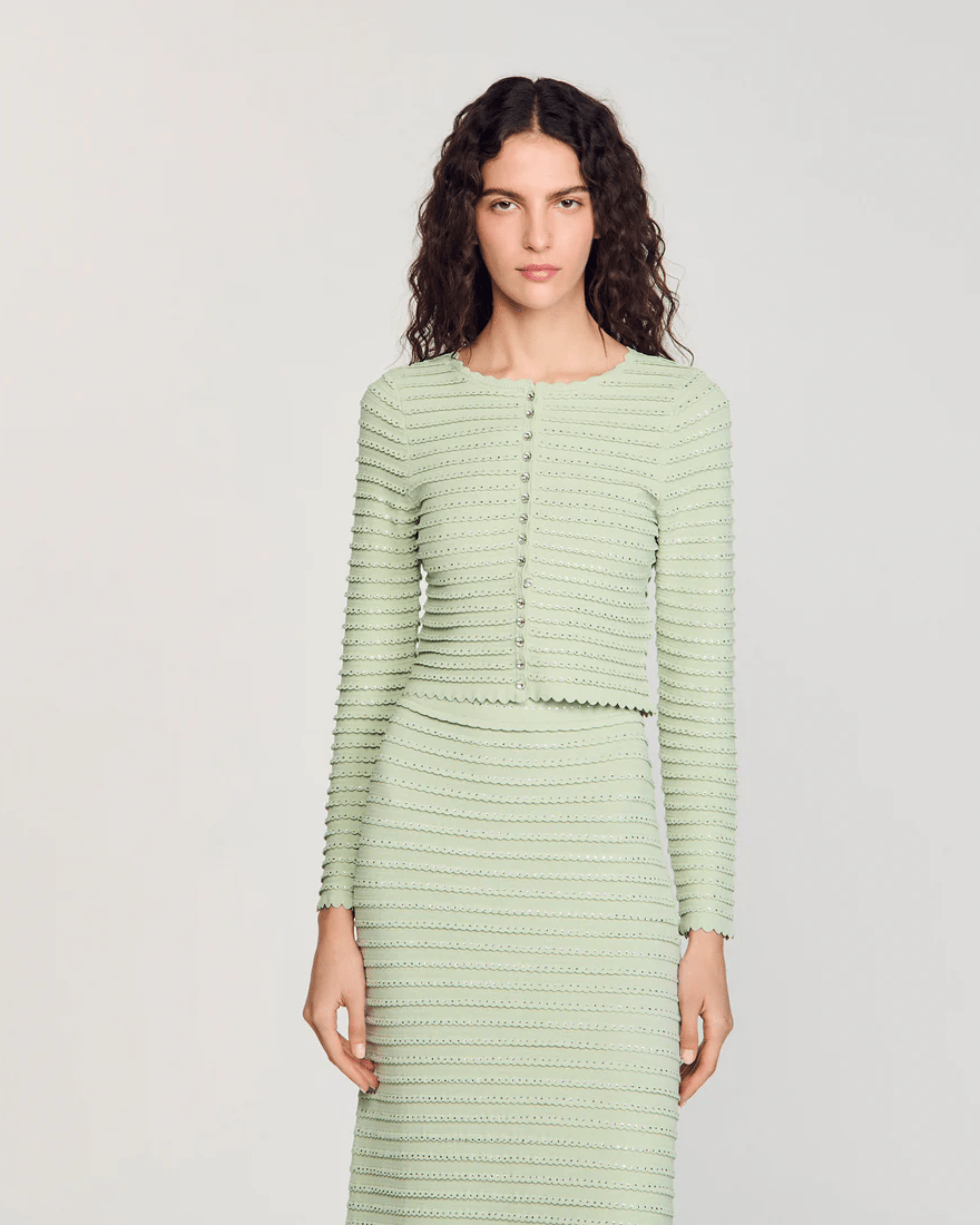 Merveilleux Studded Cardigan Vert Amande - Endless - UAE Rental and Resale for Women's Fashion
