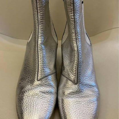 Metallic Silver Leather Block Heel Boots - Endless