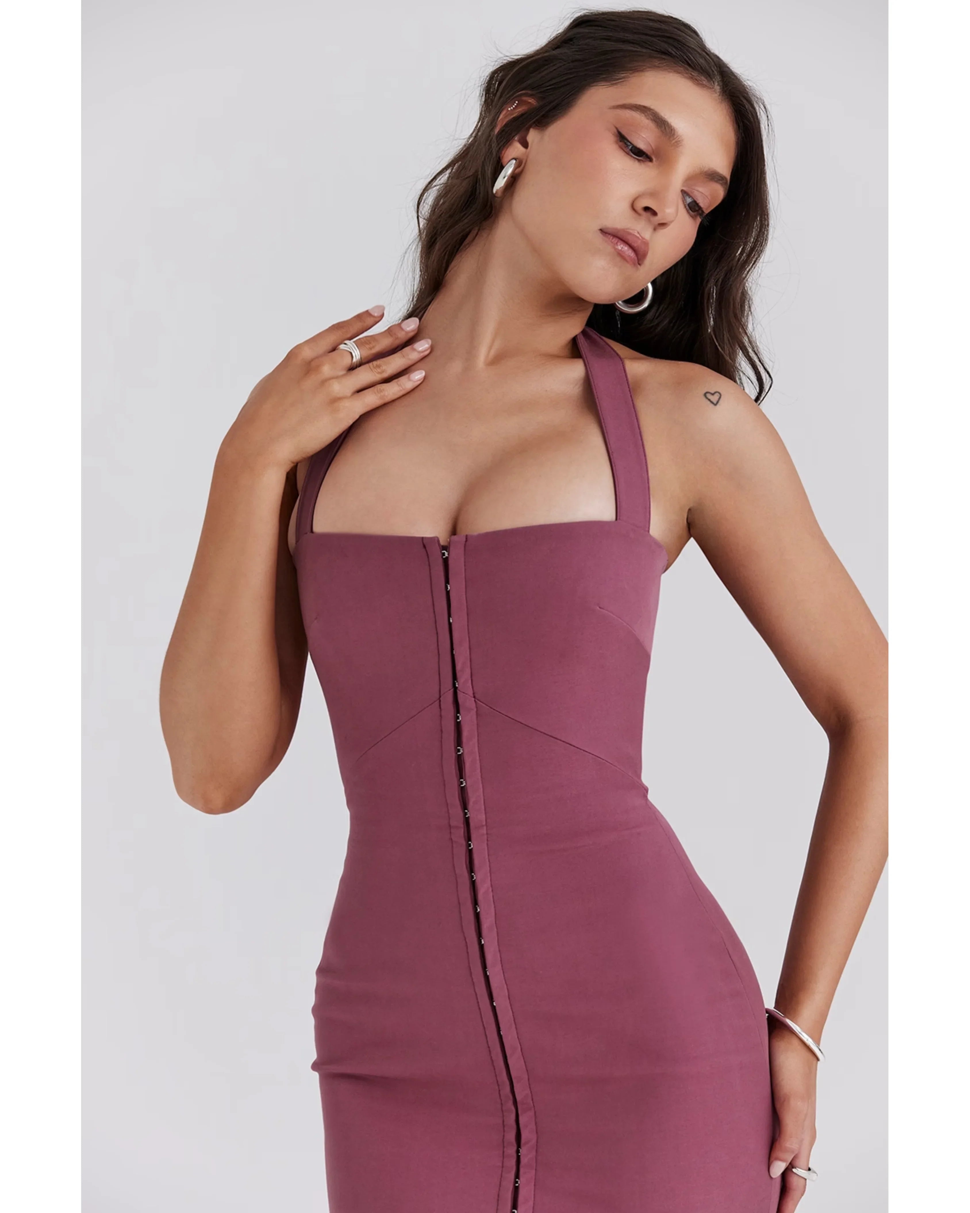 Mia Mulberry Twill Halter Maxi Dress - Endless - UAE Rental and Resale for Women's Fashion