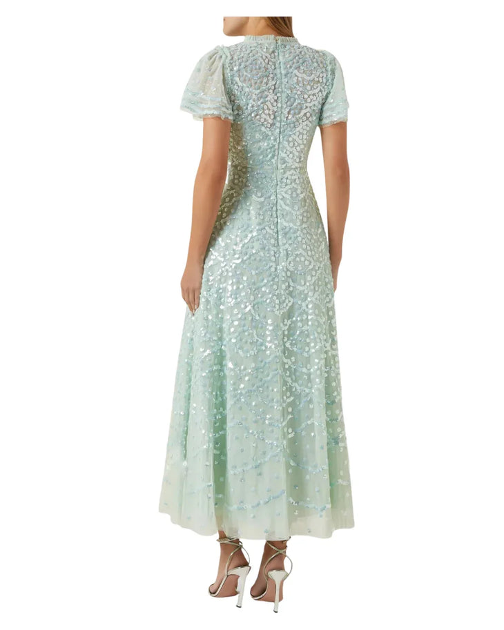 Sage green sequin midi dress with flutter sleeves — Needle and thread | Endless UAE
